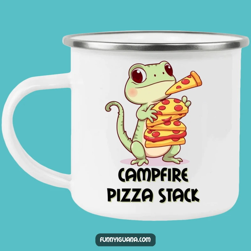 Funny Kawaii Iguana Pizza Camping Mug - Balanced Feast