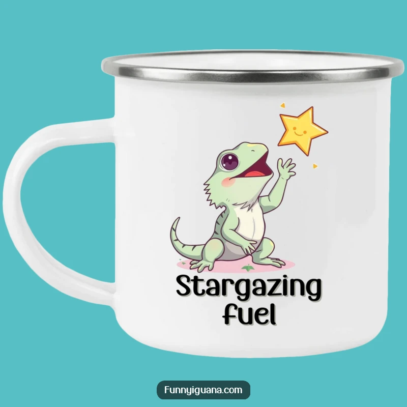 Funny Kawaii Iguana Star Reach Camping Mug - Outdoor Humorous Gift!
