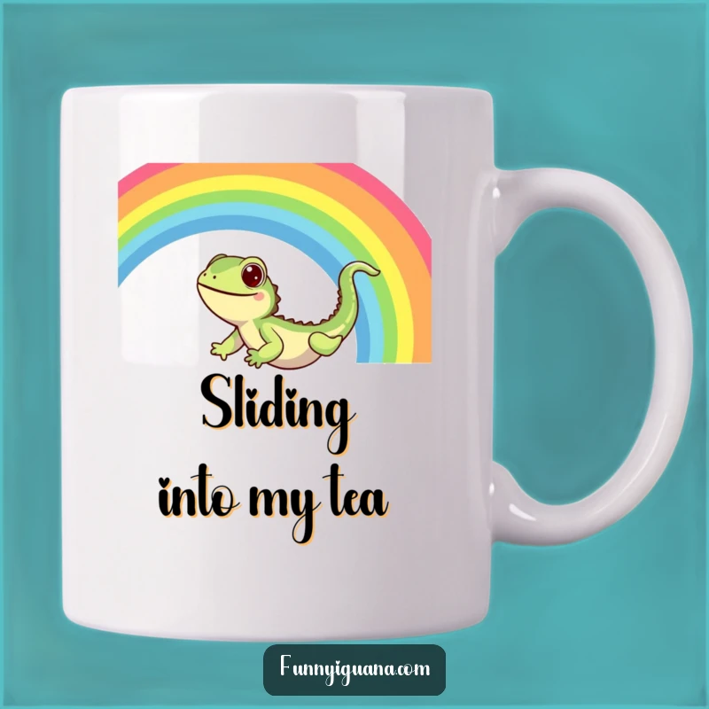 Funny Kawaii Iguana Rainbow Slide Mug - Joyful Ride Gift