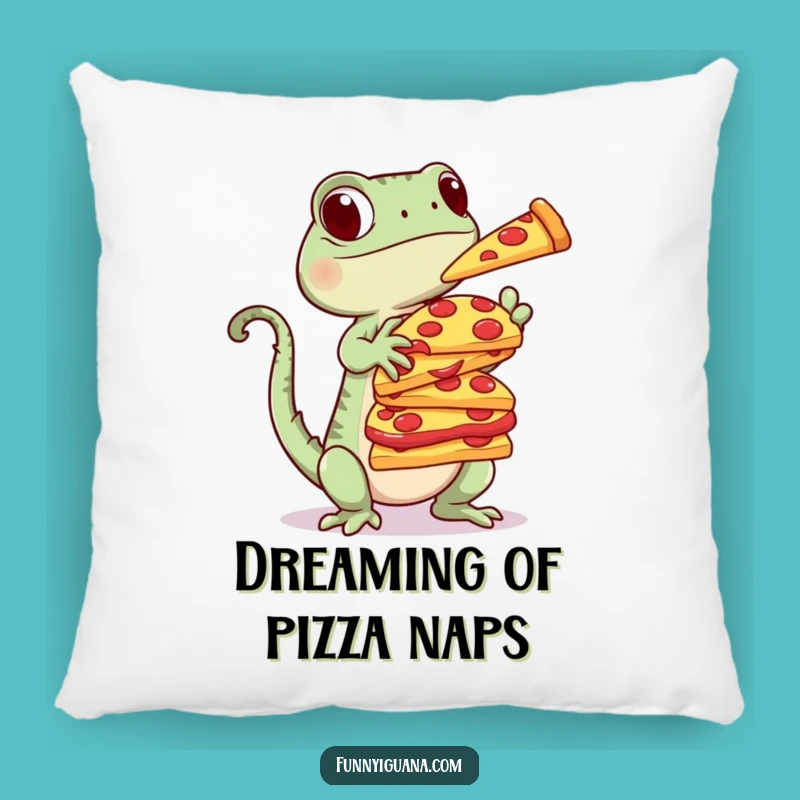 Funny Kawaii Iguana Pizza Stack Pillow - Cozy Foodie Comfort