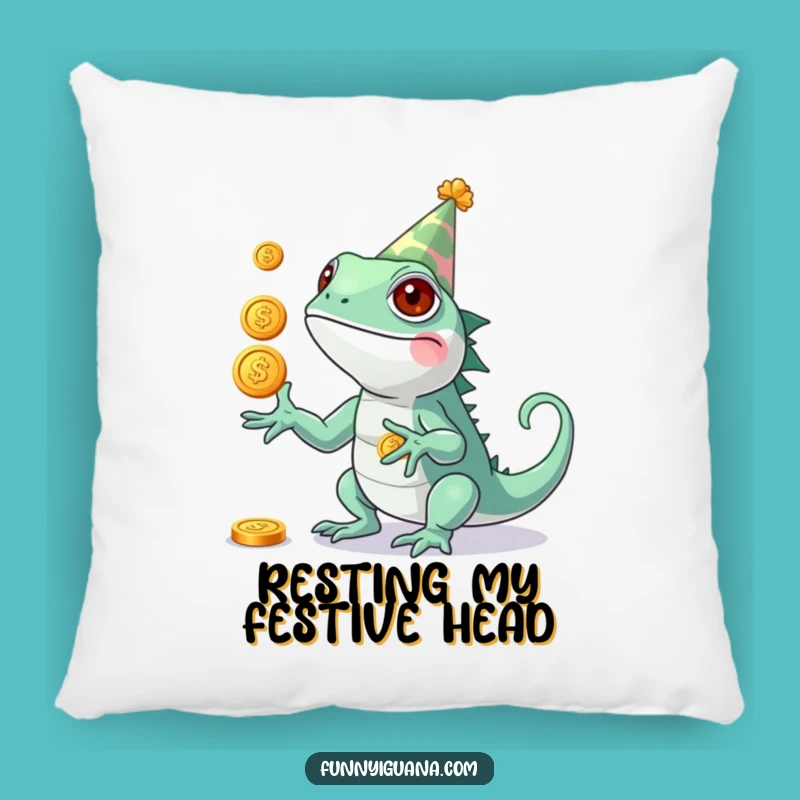 Funny Kawaii Iguana Party Pillow - Cozy Festive Comfort