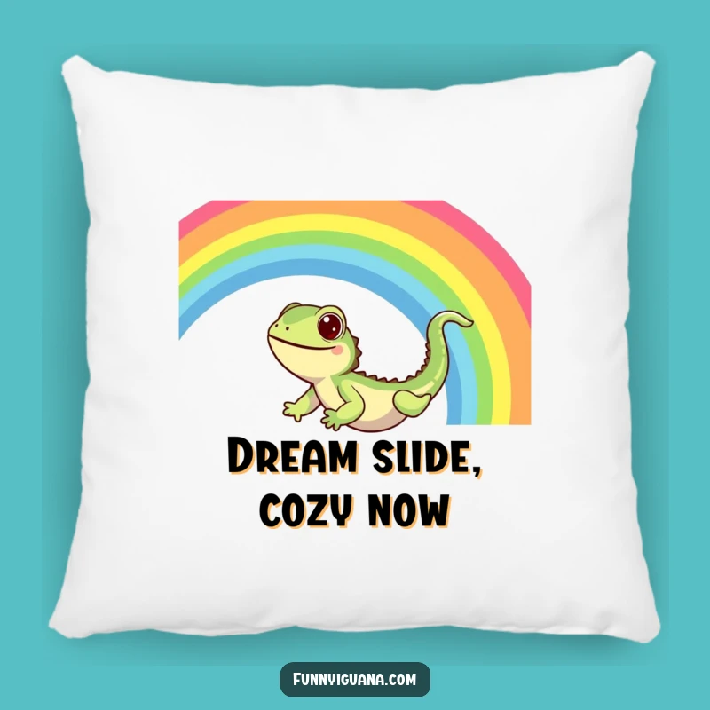 Funny Kawaii Iguana Rainbow Slide Pillow - Cozy Joyful Decor