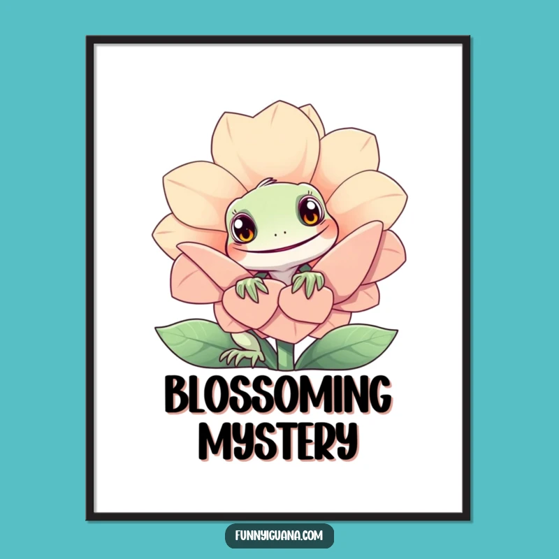 Funny Iguana Digital Art - Kawaii Flower Peek Print