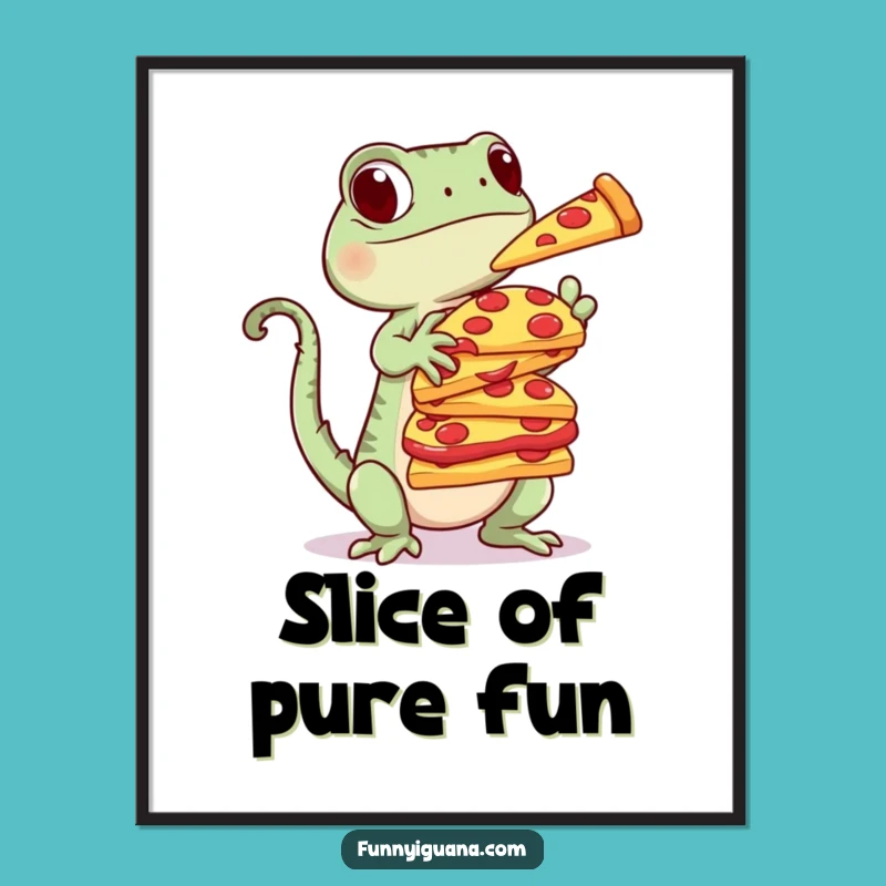 Funny Kawaii Iguana Pizza Stack Digital Print - Delicious Art