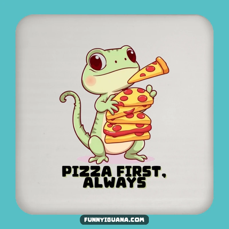 Funny Kawaii Iguana Pizza Coaster - Protect with a Slice of Fun