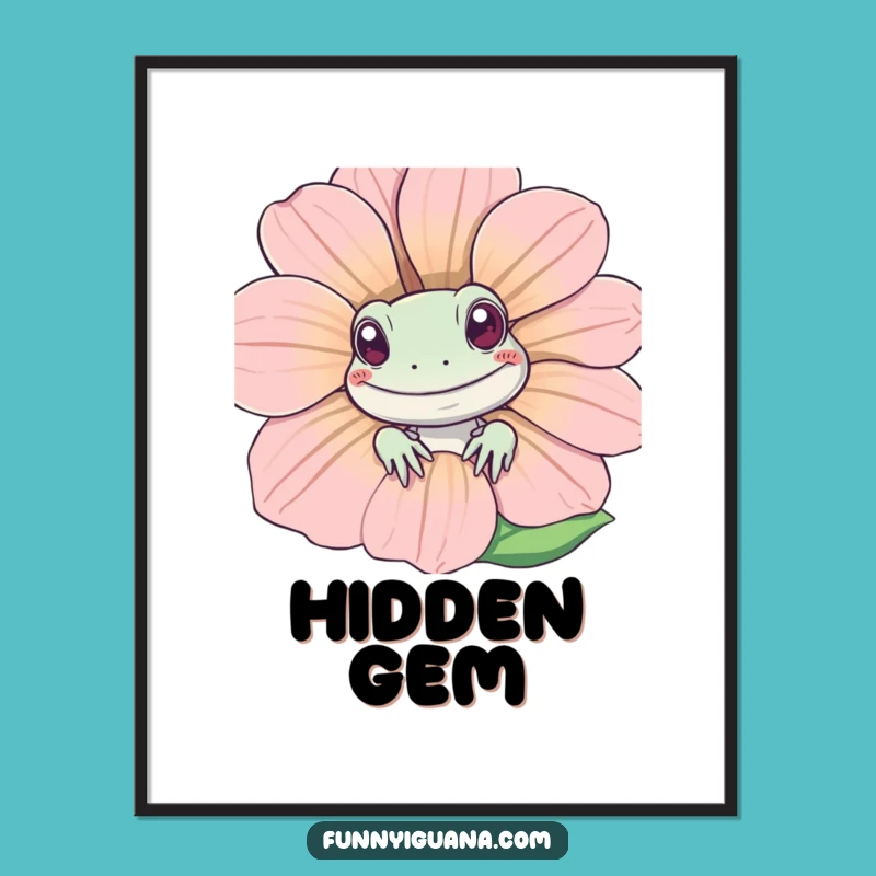 Funny Kawaii Iguana Flower Poster: Charming Art Print, Perfect Funny Gift!