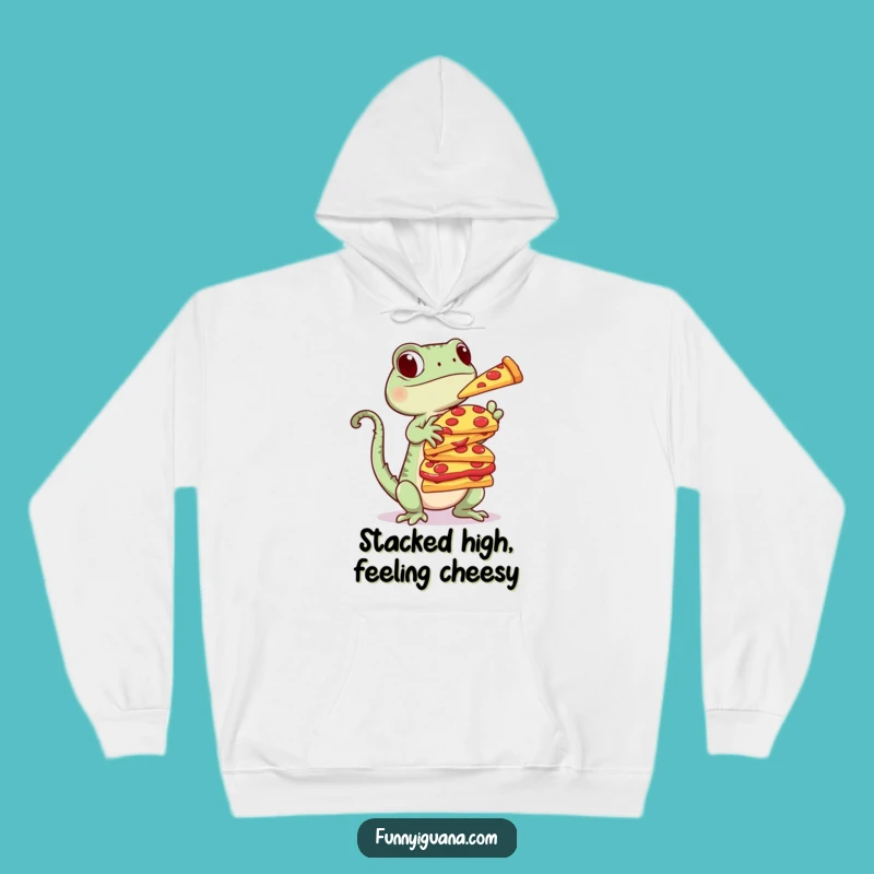Funny Kawaii Iguana Pizza Stack Hoodie - Cozy Foodie Fun