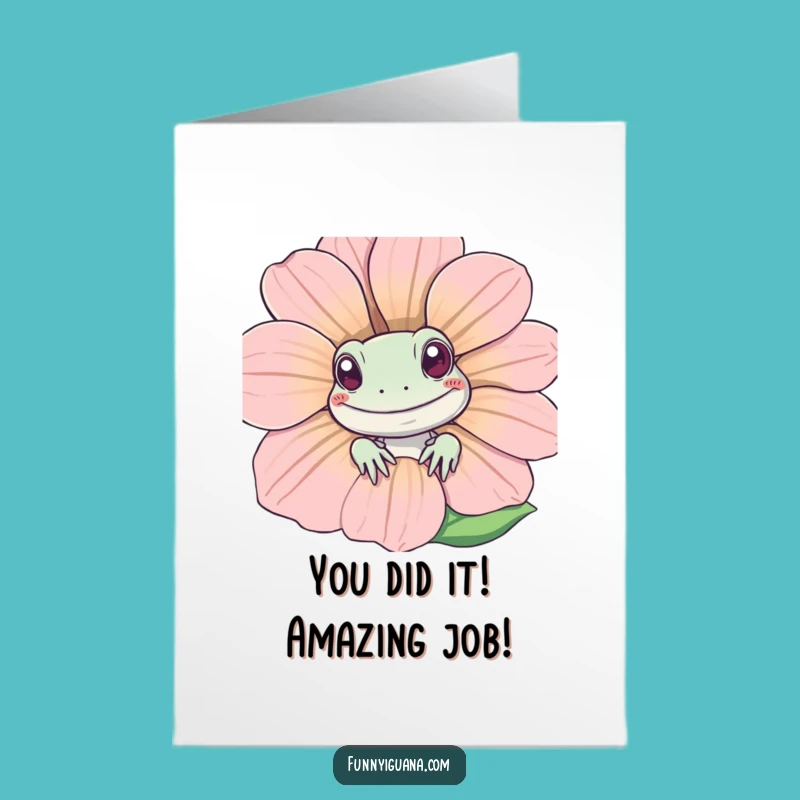 Free Printable Congrats Card: Hilarious Kawaii Iguana Flower Surprise - DIY Download!