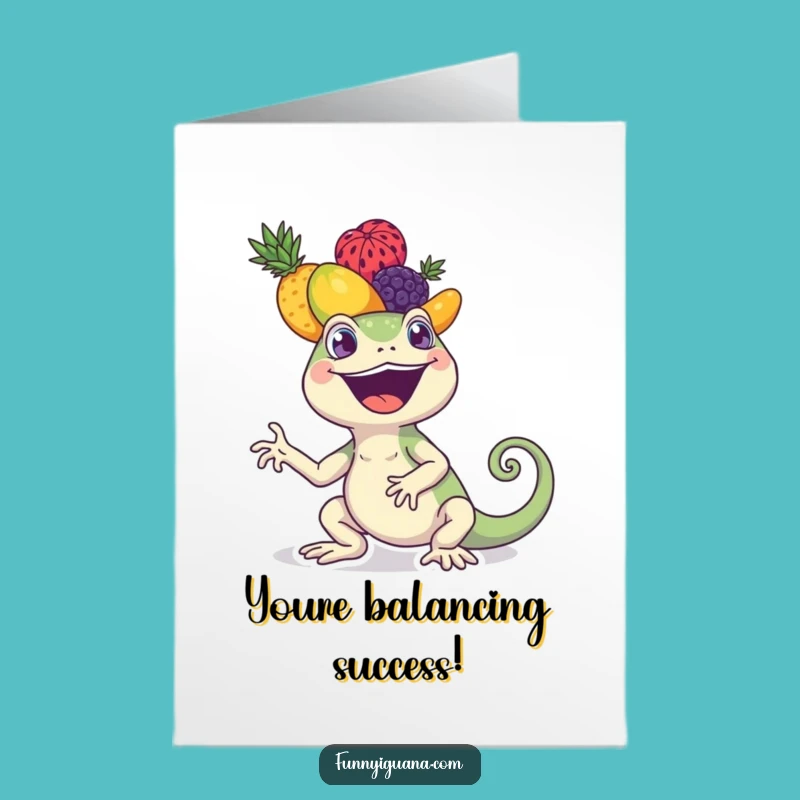 Free Printable Congrats Card: Joyful Iguana Fruit Stack Funny Downloadable Gift