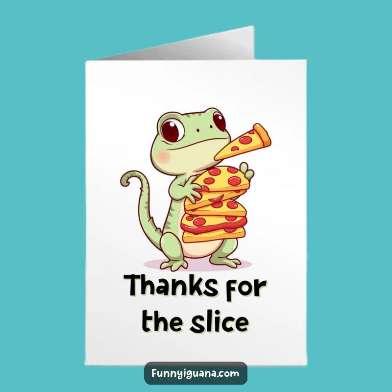 Free Printable Thank You Card: Funny Kawaii Iguana Pizza Thanks, Downloadable Gift