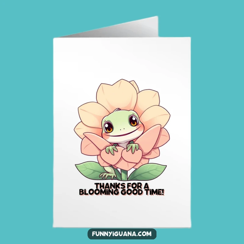 Free Printable Thank You Card: Curious Iguana Flower Peek Funny Downloadable Gift