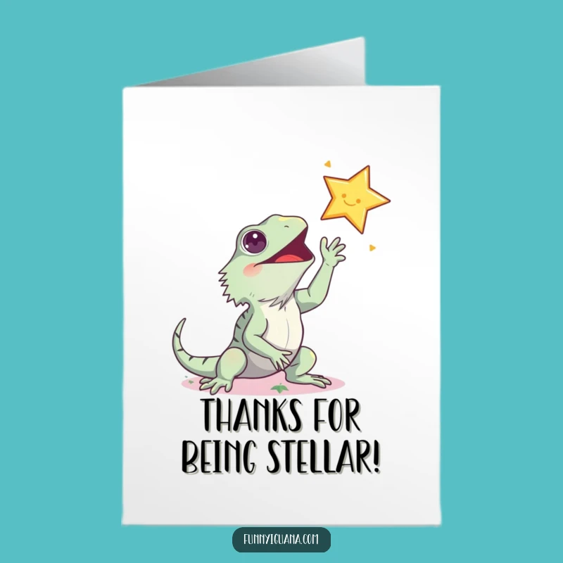 Free Printable Kawaii Iguana Thank You Card: Funny Star Appreciation Download