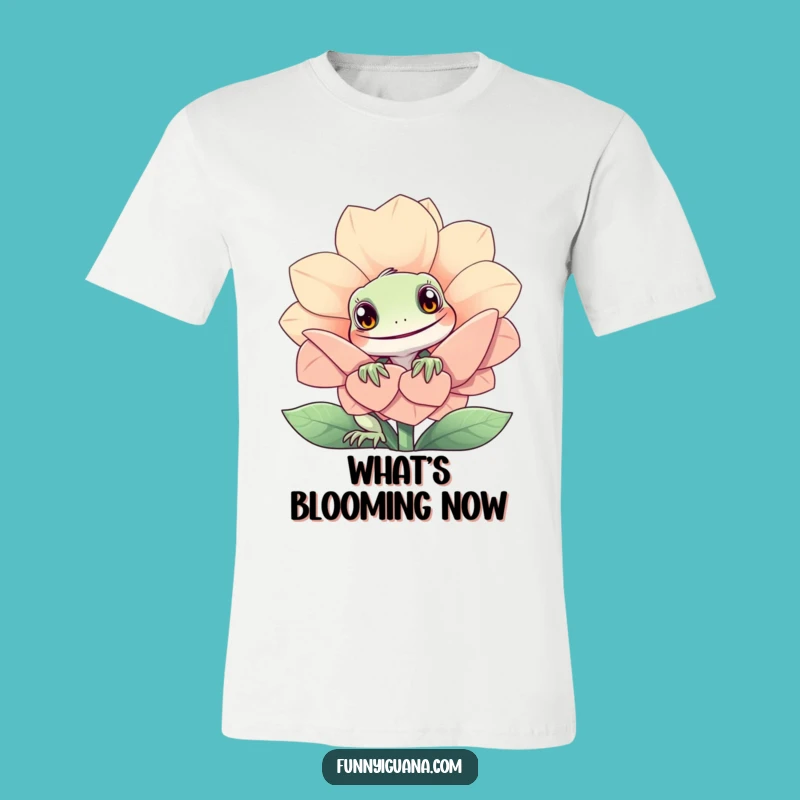 Funny Iguana T-Shirt - Curious Peek from Smiling Flower