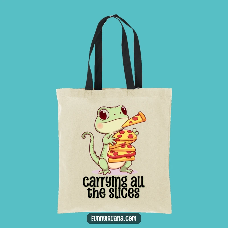 Funny Kawaii Iguana Pizza Stack Tote Bag - Carry Your Feast