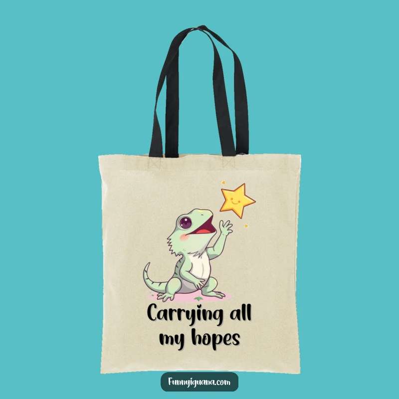 Funny Kawaii Iguana Star Reach Tote Bag - Chic Humorous Gift for Shoppers!